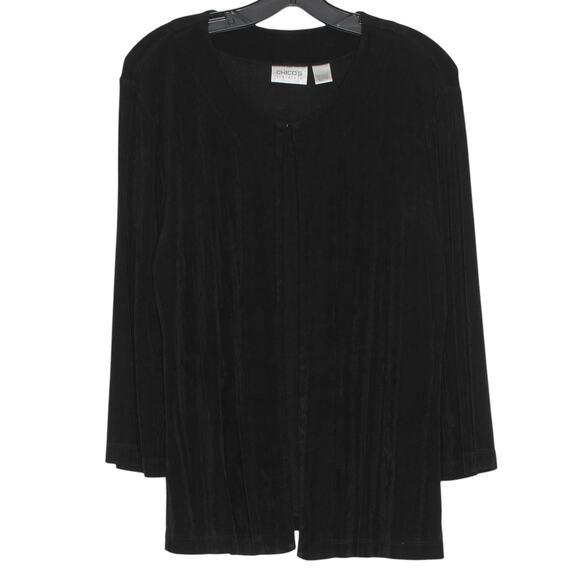 Chicos Travelers Cardigan Slinky 3/4 Sleeve Minimalist Goth Black 2 Large 12 - Picture 1 of 7